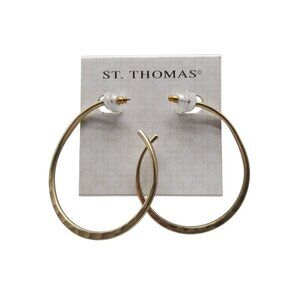 St. Thomas Gold Tone Hammered Metal Twist Hoop Earrings NWTs